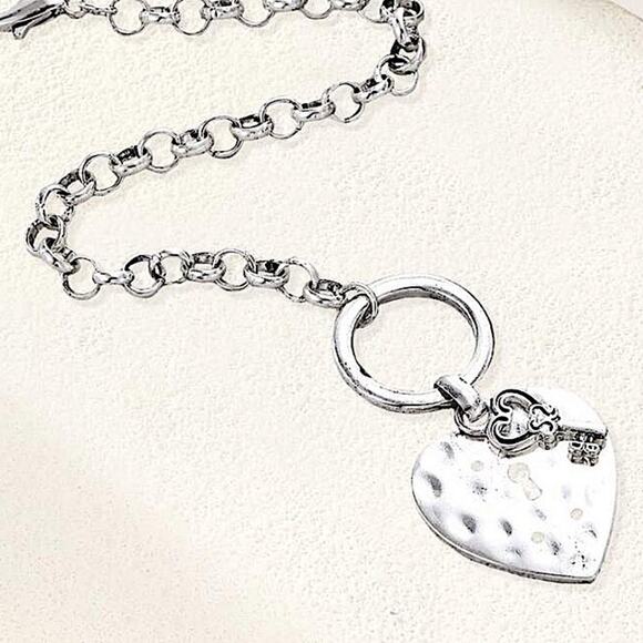 Stainless Steel Heart Bracelet Chain Link Statement Cuban - Picture 3 of 4